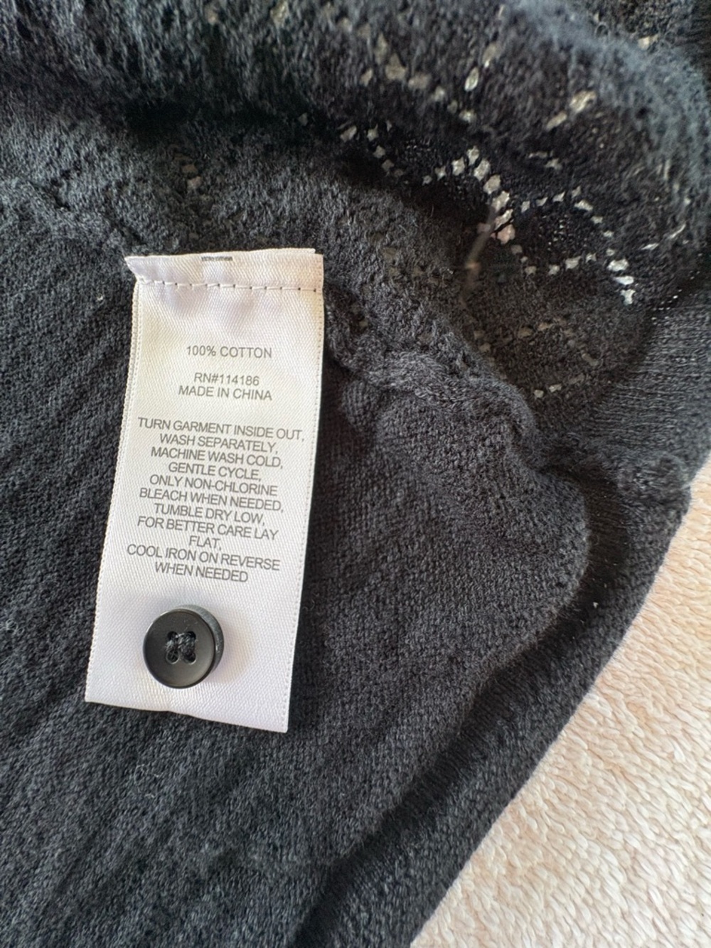 Frye Black Pointelle Cardigan Button Front Cotton Size Medium - Picture 6 of 8